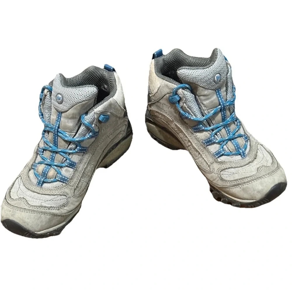 Merrell Waterproof Gray‎ Castle Rock/Blue Hiking Boot Women's 6.5 EUC